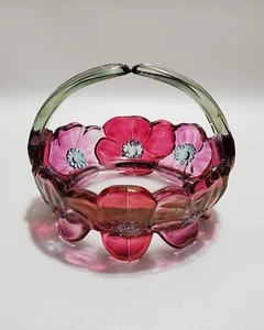 Vintage Westmoreland Hartriegel Kunst Glas Blumenkorb, Cranberry, schillernd - Bild 1 von 12