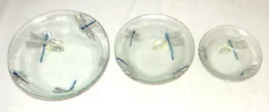 Dragonfly Glass Bowls - Set of Three - 10, 8, 6.1/2 inches - Excellent - Picture 1 of 5