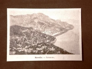 Incisione del 1891 Raro panorama di Ravello - Campania - Imagen 1 de 1