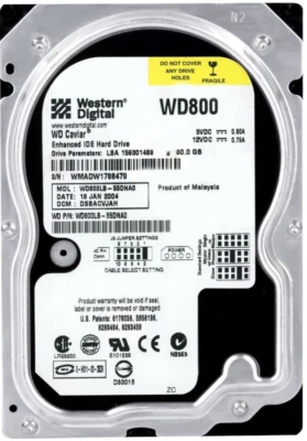 Hard Drive Western Digital Caviar 40GB 7200RPM 2MB ATA IDE WD800LB-55DNA0 3.5" - Image 1 of 3
