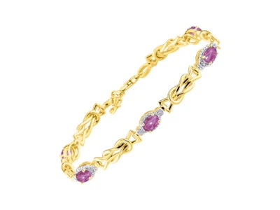 RYLOS STAR RUBY & DIAMOND TENNIS BRACELET YELLOW GOLD PLATED SILVER 7-8"  - Image 1 of 4