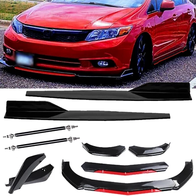 Front Rear Bumper Lip Spoiler Splitter Glossy Black Bod Kit  For Honda Civic S Foto 1 de 4