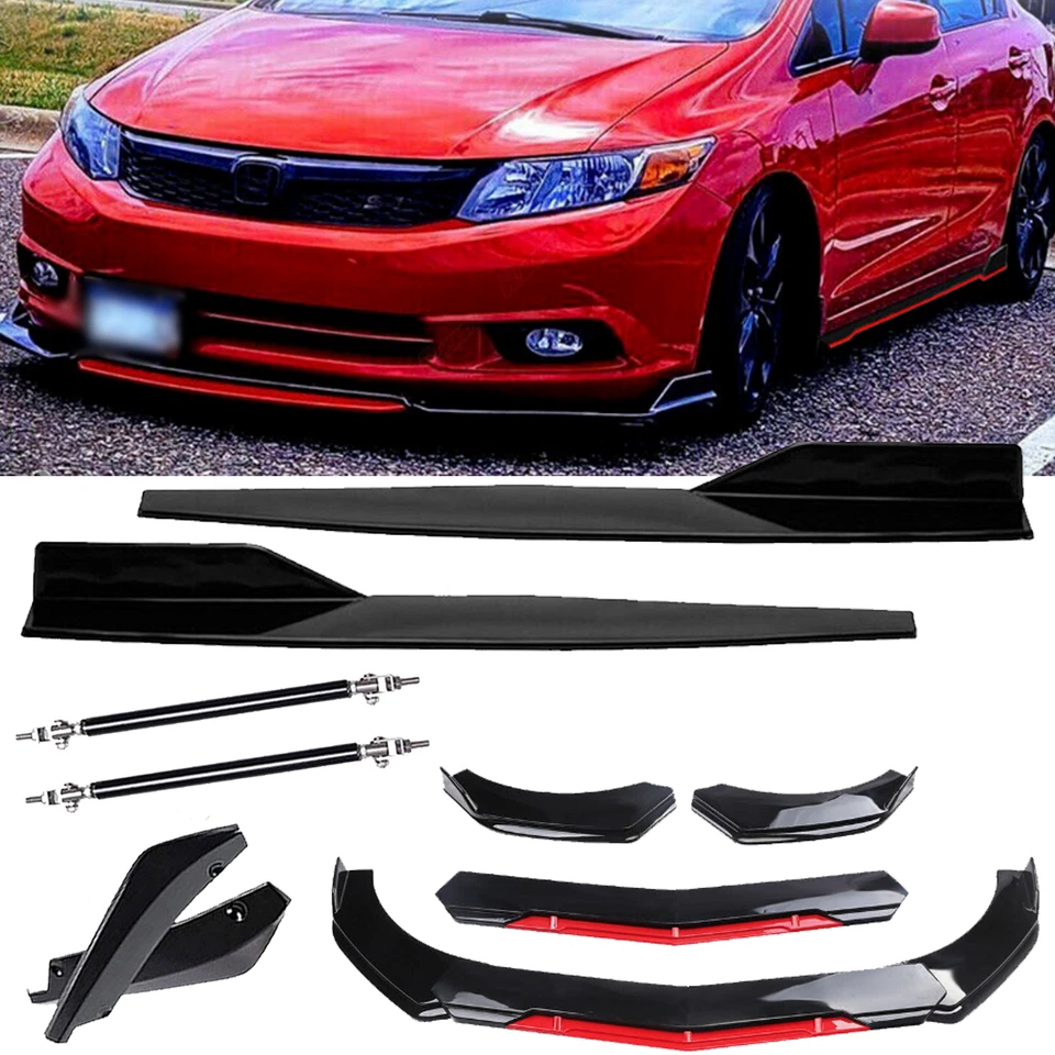 Front Rear Bumper Lip Spoiler Splitter Glossy Black Bod Kit  For Honda Civic S Foto 1 de 4
