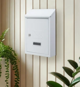 Letter box Wall Mounted White Post Box Steel Outdoor Mailbox Lock and Key - Picture 1 of 11