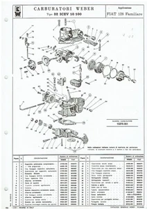 FIAT 128 ESTATE : WEBER 32 ICEV 10/100 CARBURETTOR ORIG 1973 PARTS LIST (I TEXT) - Picture 1 of 1