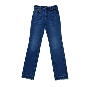 Anthropologie Pilcro Jeans Womens 26 High Rise Cigarette Blue Stretch Raw Hem - Picture 1 of 10
