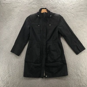 Calvin Klein Anorak Hoodie Jacket Womens Medium Black Button Snap Zip Up Pockets - Picture 1 of 20