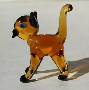 Siamese Cat Figurine Miniature Brown Blue Eyes Art Blown Glass Cat Figurine --- - Picture 1 of 1