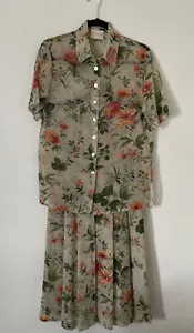 Geiger Womens SMALL Floral Skirt Set SS Blouse Wool Austria - Picture 1 of 10