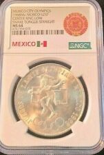 1968 MEXICO S25P OLYMPICS CENTER RING LOW SNAKE TONGUE STRAIGHT NGC MS 64 SCARCE