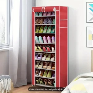 Porte-chaussures 10 niveaux avec couvercle anti-poussière autoportant rangement chaussures en métal 27 paires - Photo 1/3