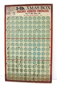 Caja de Chocolates Vintage 5 # Navidad 1 -10 quilates Punch Premio Tablero de Juego Stock Antiguo - Imagen 1 de 2