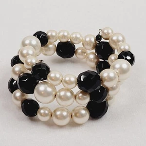 Glasperlen und schwarze Strass Perlen Wickelarmband Memory Draht elegant klassisch - Bild 1 von 4
