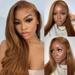 Hellbraune glatte Perücken Echthaar 13x4 HD Lace Front Perücken vorgezupft - Bild 1 von 8