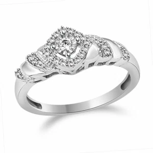 1/5 Ct Round-Cut Natural Diamond Promise Ring Rhodium Plated ? Sterling Silver - Picture 1 of 6