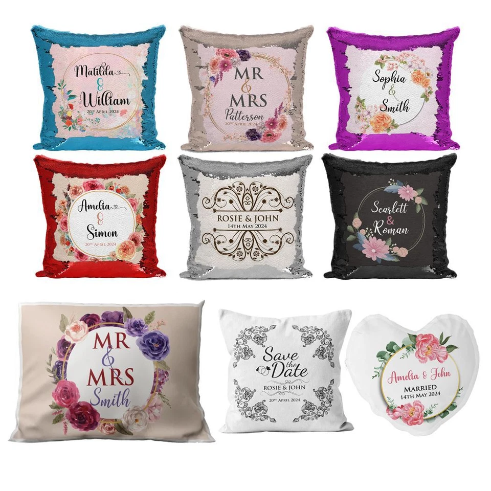 Personalised Wedding  Floral Cushion Sequin Cushion Pillow Printed Gift 121 - Image 1 of 1