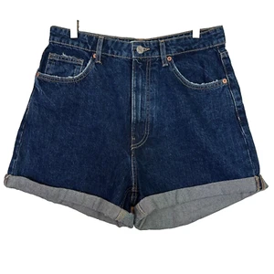 Zara Pantalón Corto Mamá Azul Lavado Oscuro Talla 10 Puños - Imagen 1 de 4