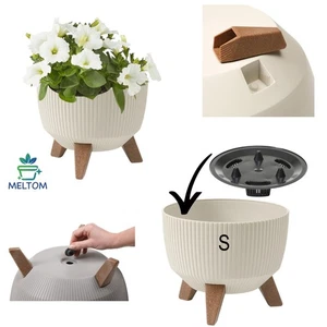 Moderne| Gr:S | Pflanzschale in Farbe Baumwolle mit Holzoptik-Füßen & Einsatz - Bild 1 von 7