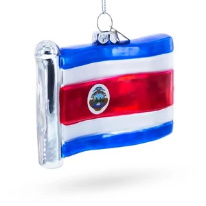 Waving Flag of Costa Rica Blown Glass Ornament - Picture 1 of 4