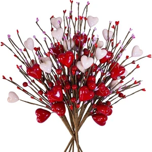6 Pcs Valentine's Day Heart and Berry Sprays - Artificial Heart Shaped Floral... - Foto 1 di 8