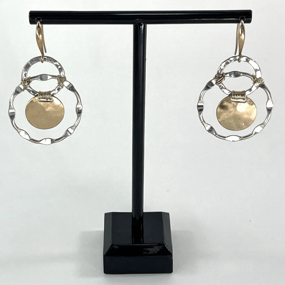 Robert Lee Morris RLM SoHo Silver Gold Tone Circle 2x1 inch Dangle Drop Earrings - Image 1 of 4