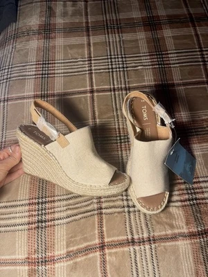 Toms Monica Espadrille 坡跟帆布露趾露背凉鞋天然牛津 10 — 第 1/4 张图片