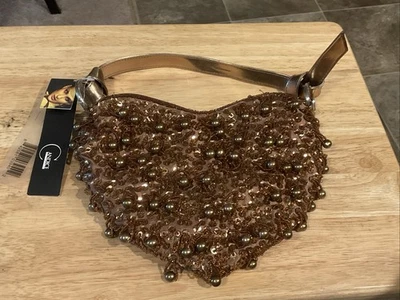 Bolso de mano Candice Los Angeles con cuentas de bronce brillante noche en forma de corazón nuevo con etiquetas Foto 1 de 4