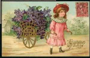 Carte Postale en relief - Fête - Souvenir d'Amitié - Petite Fille qui tire une C - Picture 1 of 2