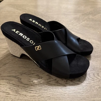 NUEVA Sandalia Aerosoles Madina Para Mujer - Cuero Negro Talla 12M Foto 1 de 4