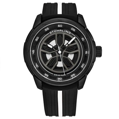 Relógio masculino Stuhrling original 984 04 aviador quartzo preto branco pulseira de silicone - Imagem 1 de 4
