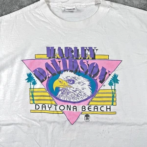 Vintage 80s Harley Davidson T Shirt XL Daytona Beach Neon Eagle USA Distressed - Picture 1 of 13