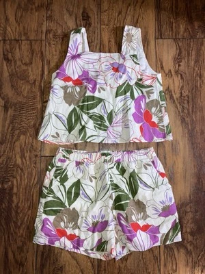 GAP Niños Talla 10 Niñas Tropical Floral 2 Piezas Lino Pantalones Cortos Conjunto, Nuevo con Etiquetas, Venta al por menor $75 Foto 1 de 4