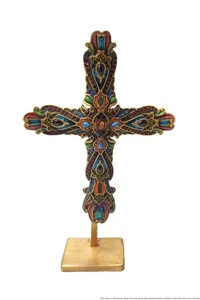 Jay Strongwater Enamel Faux Stone Set Oversized Cross Crucifix Sculpture Bronze - Picture 1 of 6