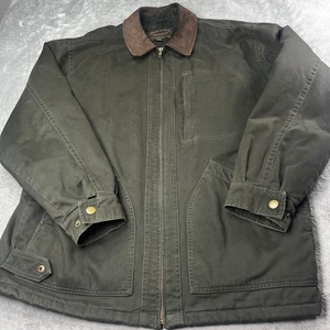 Chaqueta Aberdeen Auténtica Para Hombres L/G Verde Oliva Marrón Cuero Cuello Ropa de Trabajo - Imagen 1 de 7