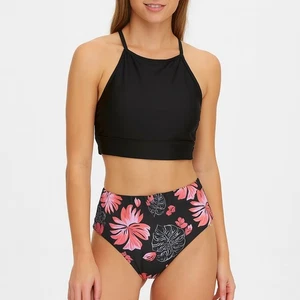 Conjunto de bikini para mujer talla S negro floral cintura alta deportivo tropical verano costero - Imagen 1 de 4