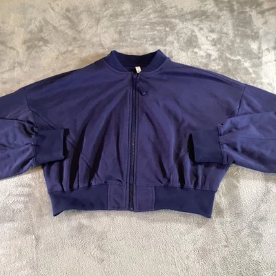 Fabletics Jacket Womens Large Navy Blue Cropped Zip Up Bomber Sweatshirt Ribbed - Image 1 of 4
