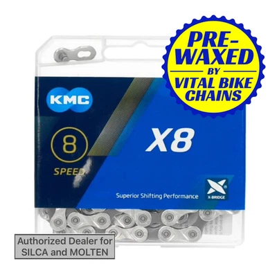 Cadena KMC X8 8 velocidades Si/Gr - cera SILCA/FUNDIDA/CERÁMICA VELOCIDAD Foto 1 de 4