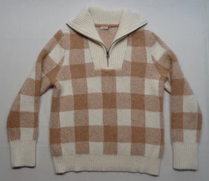 Faherty Women's S Saturday Pullover Alpaca Yak Blend Zip Sweater Plaid Cozy Soft - Picture 1 of 10