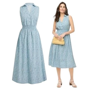 J. Vestido Crew de Algodón Sin Mangas Azul Estampado Floral Midi Cintura Ajustada Talla 8 - Imagen 1 de 11