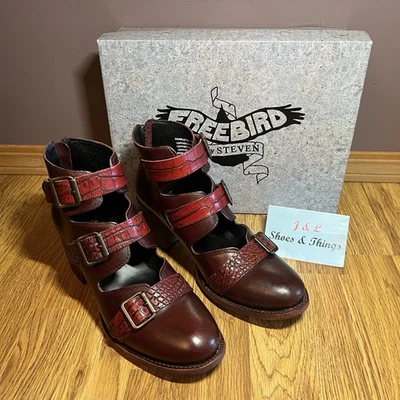 Freebird Women’s Size 11 Charlotte Wine Multicolor  Leather Heels Ankle Straps - Image 1 of 4