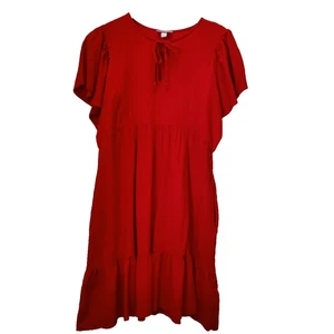 Knox Rose Dress Women's Medium Red Ruffle Sleeve Short Flowy Tiered Boho - Picture 1 of 14