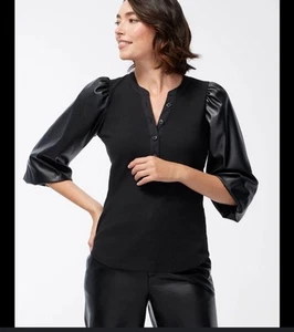Top Chico's Imitación Cuero Manga Abullonada Acanalado Henley Manga 3/4 Chico Talla 3 - Imagen 1 de 11
