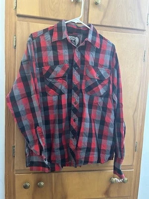 Eighty Eight Men's Long Sleeve Button-Up Shirt M, Red/Gray/Black, Plaid - Image 1 of 3