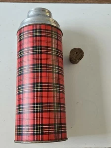 Vintage Aladdin Plaid Vakuum Thermoskanne Große Öffnung Edelstahl Quart mit Korken ohne Deckel - Bild 1 von 4
