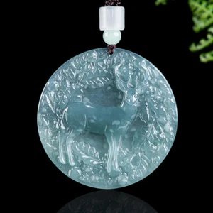 Collar Colgante Ciervo Jadeíta Azul Myanmar Jade Natural Moda - Imagen 1 de 6