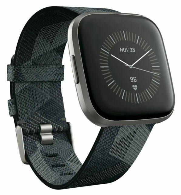 Fitbit Versa 2 Special Edition 40mm Mist Gray Aluminum Case and Smoke Woven Band Smart Watch - (FB507GYGY)