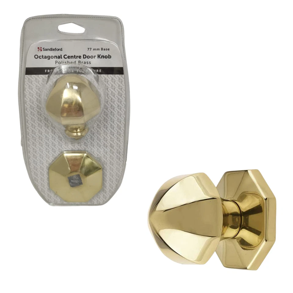 6 X Sandleford Octagonal Centre Door Knob in Polished Brass 77mm Base