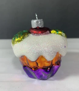 Sparkling Miniature Cupcake Glass Christmas Ornament - Picture 1 of 5