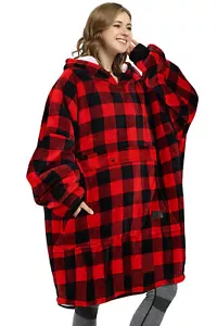 Blanket Sweatshirt Sherpa Lining Plush Fleece Oversized Hoodie With Pocket - Picture 1 of 7