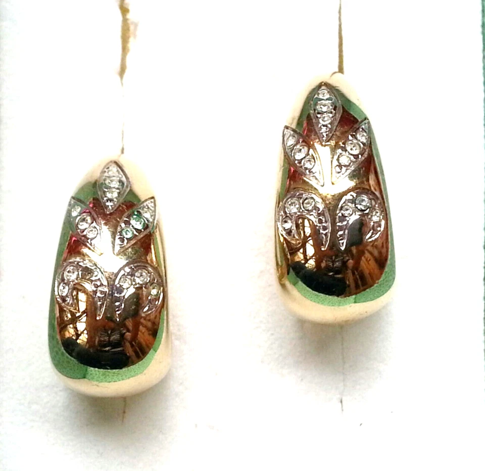 Prächtige Pierre Lang Ohrringe, Creolen goldfarbig mit glizernden Kristallen - Bild 1 von 4